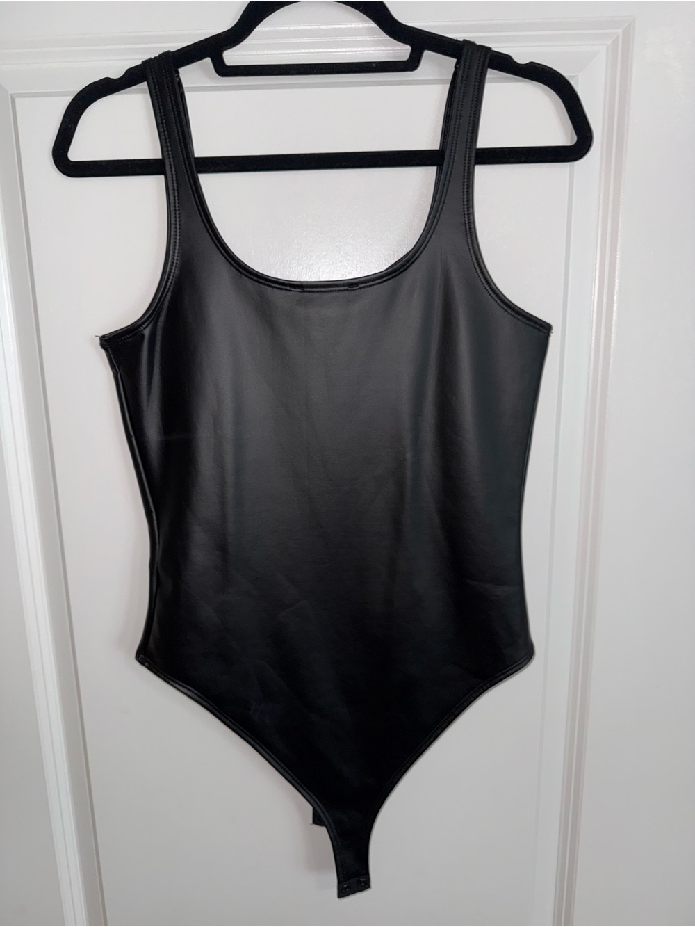 Women’s Faux Leather Black Bodysuit
